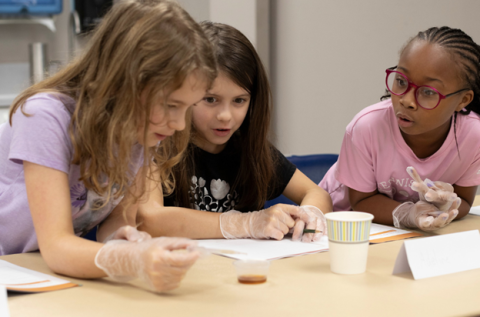 Three children with pipettes and liquids