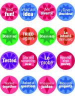 Colorful circles with text in English and Spanish