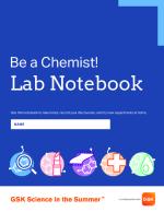 Blue book cover with 5 colorful icons and title of Lab Notebook