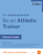 A blue book cover with the text "Be a Health Scientist, be an athletic trainer educator guide."