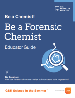 The front cover of a blue book that says Be a Forensic Chemist Educator Guide